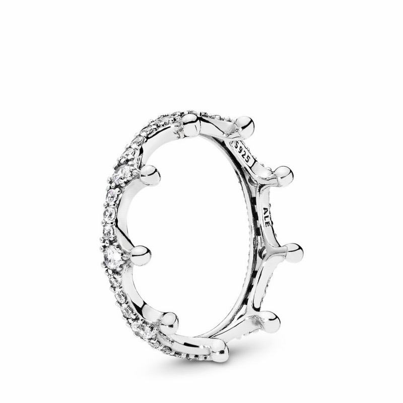 Pandora Clear Sparkling Crown Stackable Ring Ireland - Sterling Silver/Cubic Zirconia - 728053KZP